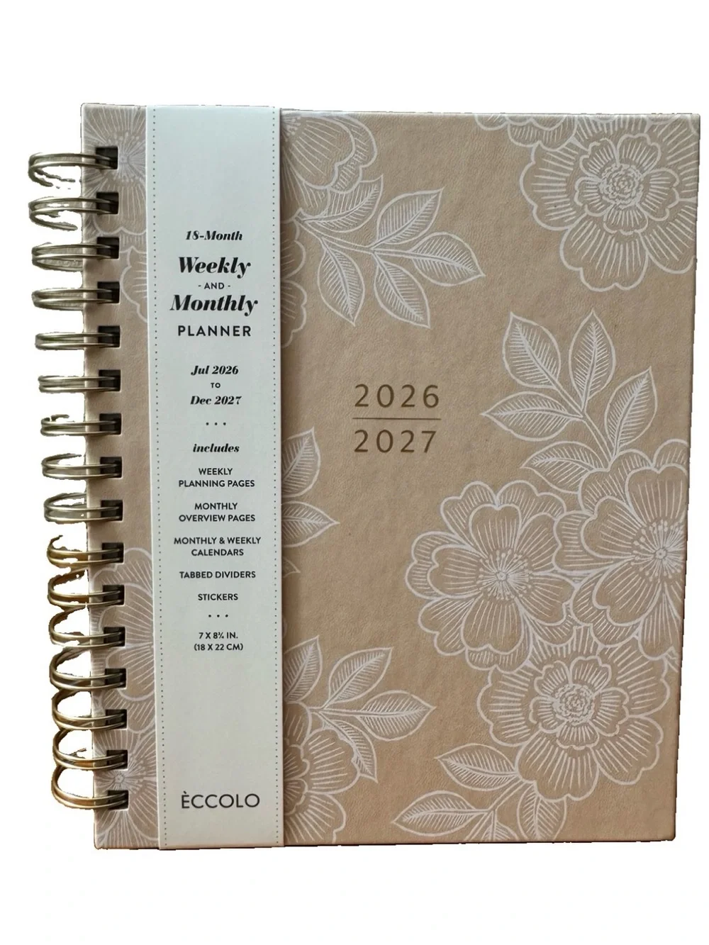 Eccolo Planner 2026- 2027 18-Month Weekly & Monthly Planner Hard Cover 8x7.5”